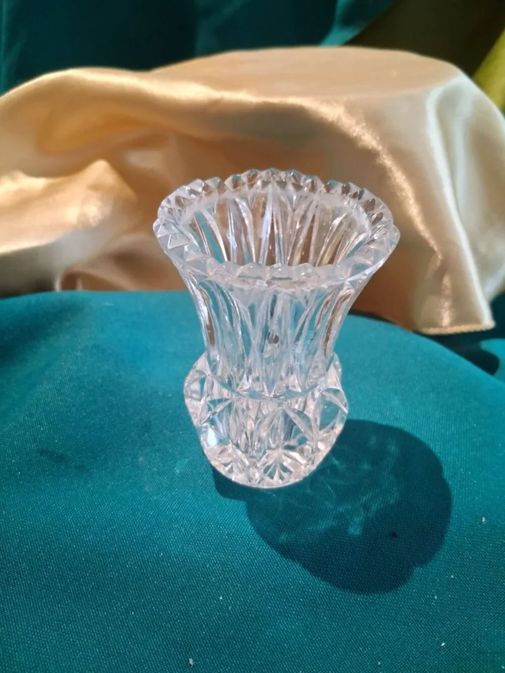 Vintage Cut Crystal Miniature Vase Toothpick Holder Sparkly Diamond Cut Glass